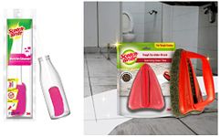 Scotch-Brite Plastic Bottle Cleaner Brush (Pink and White) + Scotch-Brite Bathroom Scrubber Brush - Tough (Brown)