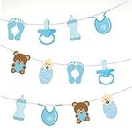 Baby Girl or Boy Blue Baby Shower Gender Reveal Christening Bunting Party Decorations - 12pcs / 2.5m Ribbon