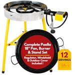 Paelluxe Complete Paella Pan Burner & Stand Set 12 Servings - Dual Propane - 18-Inch Steel Pan - Portable Gas Stove - Wok, Pots, Cast Iron - Ideal for Camping Grill, Backyard