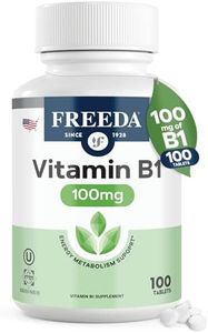 Freeda Vitamin B1 Thiamine 100mg - Supports Energy Metabolism, Nervous System Health - Kosher, Vegan, Gluten Free - Thiamin HCl 100 mg Vitamin B 1 - Pure Vit B1 Vitamin Thiamine B1 Supplement (100 Ct)