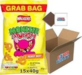 Monster Munch Grab Bags Bundle: Pickled Onion, Roast Beef & Flamin' Hot, 40g Bags (Boxed Treatz) (15, Monster Munch Roast Beef 40g Grab Bag - 15x)