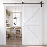 EaseLife 42in x 84in Sliding Barn Door with 7FT Barn Door Hardware Track Kit Included,Solid LVL Wood Slab Covered with Water-Proof & Scratch-Resistant PVC Surface,DIY Assembly,Easy Install,White