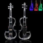 WUQIMUSC - 4/4 size electric violin, clear acrylic glass body, 3 colors, LED light, nice tone with case, bow, elv-led