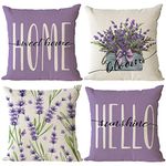 Set of 4 Lavender Pillow Covers 20x20 Spring Summer Pillow Covers Purple Floral Throw Pillow Covers Cushion Covers Square Pillow Cases for Sofa Couch Outdoor Home Decorations(20 Inch)