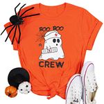 MOUSYA Halloween Nurse Shirt Women Boo Boo Crew T-Shirt Funny Ghost Nurse Graphic Tee Tops, Orange, Large