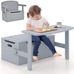 GYMAX 3 in 1 Kids Storage Bench, Convertible Toy Storage Box with Safety Hinge, Wooden Children Table and Chair Set for Playroom Bedroom (Grey)