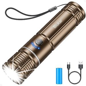 Blukar Lampe Torche LED Ultra Puissante, 20000LM Lampe de Poche Rechargeable, 5000mAh Batterie Longue Durée, IP67 Étanche, 5 Modes&Zoomable pour Camping/Randonée/Urgence