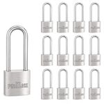 PEAKLOCK 12 Pack Keyed Alike 1-9/16 Inch 40mm Solid Waterproof Aluminum Long Shackle Padlock for School, Gym Locker, Garage, Shed, Fence, and Warehouse