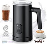 Milk Frother and Warmer, 4-in-1 Electric Milk Frother 10.1oz/300ml, 400W Automatic Coffee Frother with Touch Screen,Warm/Cold Foam Maker for Latte, Chocolate Milk, Black