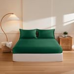 THXSILK Silk Queen Fitted Sheet 3Pcs Set, 6A+ Top Grade 100% Pure Mulberry Silk Bed Sheets Set Luxury Bedding Sheet for Hair and Skin, 1 Fitted Sheet with 2 Pillowcases, Emerald Green