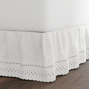 Eyelet Ruffled Bedskirt – Ruffled Bedding with Gathered Styling –14” Drop, King, White