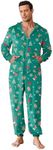 Ekouaer Mens Onesie Christmas Hoodie Fleece One Piece Pajamas Zipper Up Flannel Adult Pjs S-XXL Green Snowflake XXL