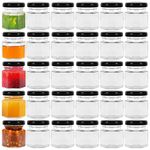 30 Pack 1.5oz Hexagonal Glass Jam Jars with Black Lids,45ml Canning Jars For Sauce,Nuts,Spice,Food Storage and Jars Decoration