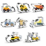 Construction Truck Cookie Cutter Set of 8 - Bulldozer Cement Mixer Dump Truck Pickup Truck Crane Excavator Forklift - Construction Equipment Engineering Vehicle Car Cookie Cutters Shapes Mold for Kids