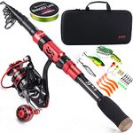 Sougayilang Fishing Rod and Reel Combos - Carbon Fiber Telescopic Fishing Pole - Spinning Reel with Carrying Case for Saltwater and Freshwater Fishing Gear Kit(Red 6.89ft-3000)