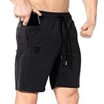 ZENWILL Mens Gym Running Shorts,Hidden Zip Cotton Men's Workout Athletic Shorts with Pockets(Black,Large)