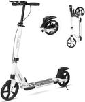 Nattork Scooter for Adults and Teens- Adjustable Height Folding Kick Scooter Large Sturdy Wheels for a Smooth Ride, Lightweight, Commuter Adult Scooters with Hand Brake,Shock Absorption-White