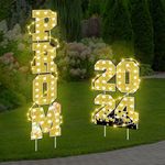 ARKUKT Prom 2024 Yard Signs Prom Decorations 6 Pcs Prom Graduation Yard Signs with Stakes Light String for Party Outdoor Grad Decorations Waterproof Lawn Decor Graduation Party Supplies (Gold)