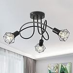 Industrial 3 Way Ceiling Light Chandelier Semi-Flush Mount E14 Base Black Metal Caged 3 Lights Ceiling Light Fixture for Bedroom Living Dining Room Hallway(Bulbs not Include)