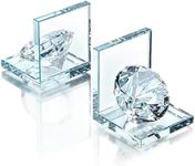 1 Pair Crystal Bookends with 80mm Clear Diamond, L Shaped Heavy Duty Book End for Shelves Non Skid Bookends Book Stopper, 4inch