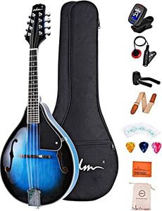 ADM Acoustic Mandolin Instrument Kit Music A Style for Kids Students Adults Wood Mandolins Beginner Set With Bag, Tuner, EQ, Strap, Strings, Picks and Hanger, Blue