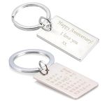 EIO Gifts Personalised Stainless Steel Calendar Keyring | Engraved Keyring, Anniversary, Birthday, Valentines, Wedding | Double-Sided Keyrings Gift For Boyfriend, Girlfriend, Men, Women