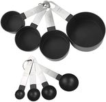 8PCS Measuring Cups and Spoons with Stainless Steel Handles Kitchen Nesting Measurement Tools for Liquids and Solids Kitchen Tools for Cooking, Baking (Black)