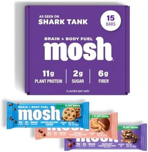 MOSH Variety Pack Vegan Protein Bars, Plant Based, Keto, Gluten Free, Brain Healthy Snack with Cognizin, Ashwagandha and Lion's Mane, 15 Count