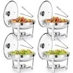 WILPREP Chafing Dish Buffet Set, 4 Pack 4.5L Round Chafers for Catering with Glass Lid & Lid Holder Water Food Pan, Stainless Steel Food Warmers