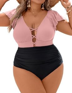 Blooming Jelly Women's Plus Size One Piece Swimsuits Tummy Control Bathing Suit Maternity V Neck Swimwear（Pink and Black,XX-Large）