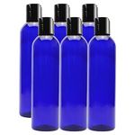 Cornucopia Brands 8oz Empty Plastic Squeeze Bottles with Disc Top Flip Cap (6 pack); BPA-Free Containers For Shampoo Lotions Liquid Body Soap Creams (8 ounce Cobalt Blue)