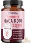 Organic Maca Root Capsules for Women | Peruvian Maca 2250MG Extra Strength | Red, Black & Yellow Root Powder with Black Pepper | Herbal Supplement to Support Energy & Hormone Balance | 120 Ct