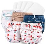 Miracle Baby Cloth Nappies for Babies 10 Pack Reusable Nappies Diapers Newborn 5 Cloth Diapers & 5 Washable Nappies Inserts Adjustable Super Absorbent Pocket Nappy for Infants (Pink Flowers)