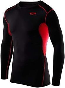 TCA Boys' HyperFusion Compression Base Layer Top Long Sleeve Under Shirt - Crew Neck - Black/Red, 6-8 Years (Boys Small)