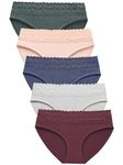 AYMEFF Womens Underwear Cotton Bikini Panties Lace Soft Hipster Panty Ladies Stretch Full Briefs 5 Pack(M,Dark3)