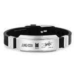 University Trendz Jung Kook BTS Exquisite Signature Printing Stainless Steel Wristband - Light Silicon Rubber Unisex Adult Bracelet