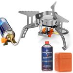 Magnova Portable Cooking Gas Stove with Butane Gas Cylinder, Outdoor Camping Stove with Piezo Ignition, Emergency Use Stainless Steel Folding Gas Stove with Storage Box for BBQ, Trekking, Traveling