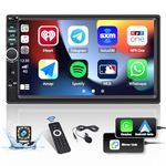 Double Din Car Stereo with Apple Carplay Android Auto, 7 inch Touch Screen Bluetooth Car Audio Receiver with Backup Camera, Car MP5 Player with EQ, Mirror Link,FM Radio, SWC/USB/TF/AUX+Remote Conrtol