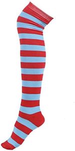 HDE Women’s Extra Long Striped Socks Over Knee High Opaque Stockings (Red Blue Stripes)