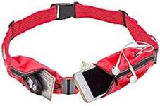 Athlé Waist Running Belt – Adjustable Jogging and Exercise Fanny Pack Storage Pouch for Phone, Keys and Wallet – 360° Reflective Band, Headphone Slot, Key Hook - Fits iPhone Plus, Galaxy Note - Red