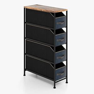 Giantex Vertical Narrow Dresser, Multifunctional Tall Storage Tower with 4 Removable Fabric Drawers, Industrial Chest of Drawers for Closet, Living Room, Hallway, Dorm, Rustic Brown + Black