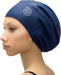 SOUL CAP – Large Swimming Cap for Long Hair - Designed for Long Hair, Dreadlocks, Weaves, Hair Extensions, Braids, Curls & Afros - Women & Men - Silicone (Navy, Large)