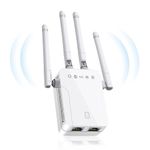 WiFi Extender Booster,2.4Ghz 300Mbps Amplifier Wireless Repeater with 2 LAN Ethernet Port, Long Range Signal for Home by 4 Super Antennas, Coverage up to 8470Sq.ft