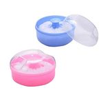 2Set Fluffy Baby After-Bath Powder Puff Box Kit Baby Face Body Powder Puff Sponge Box Empty Powder Case Container Dispenser Holder Applicator for Home and Travel (Blue + Pink)