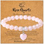 XIANNVXI Rose Quartz Bracelet,8mm Gemstone Beaded Bracelet Womens Bracelet,Pink Bracelet Mum Bracelet Girlfriend Gifts,Ladies Bracelet Heart Charm Bracelets Jewellery for Women