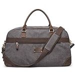 S-ZONE Duffle Bags for Traveling Mens Canvas Weekender Overnight Shoulder Duffel Bag RFID Carryon Handbag Leather Trim