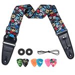 LEKATO Guitar Strap, Electric Acoustic Guitar Strap Polyester Guitar Straps with Leather Ends Adjustable Guitar Shoulder Belt (skulls)