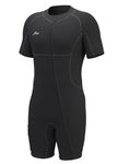 Hevto Men Shorty Wetsuits 3/2mm Neoprene Front Zip Short Wet Suit for Surfing Swimming SUP Snorkeling Diving (M05S-Black, M)