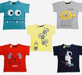 Infantbond Baby Boy's & Baby Girl's Half Sleeves Regular Fit T-Shirt, Touch Button Regular Fit T-Shirts (Pack Of 5, Yellow, Red, Grey, Blue, Green, 12-18 Months)