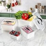 4 PC Large Fresh Fruit Containers for Fridge,Luxear Fridge Container Set BPA Free,Dishwasher & Microwave Safe Produce Keeper Fresh Box for Refrigerator,Stackable Clear Frigerator Organizer for Kitchen